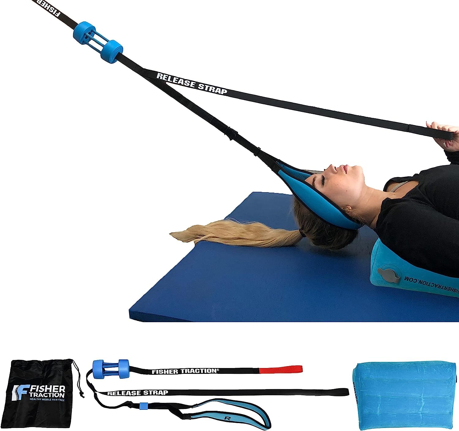 Fisher Traction® Neck Pain Relief Device - Cervical Traction for Pinched Nerves & Disc Bulges | Mobile Neck Decompression Stretcher with Wedge | Home & Office Use for Headache & Posture Support