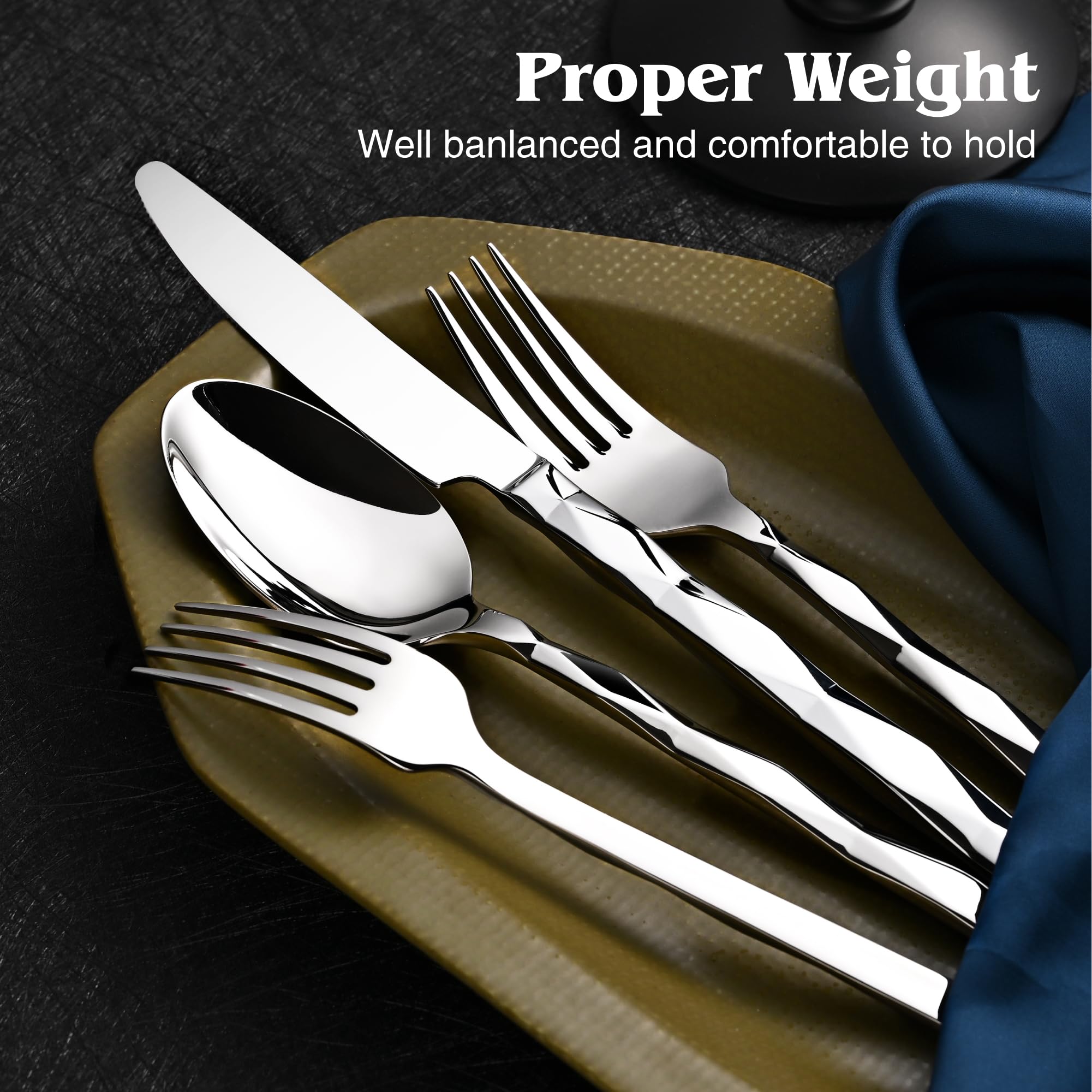 Premium 40-Piece Silverware Set for 8 - 18/10 Stainless Steel Flatware with Diamond Cut Pattern - Luxury Cutlery Set for Kitchen, Dining, Wedding & Party - Mirror Polished & Dishwasher Safe - Elegant Table Setting for Fine Dining & Entertaining