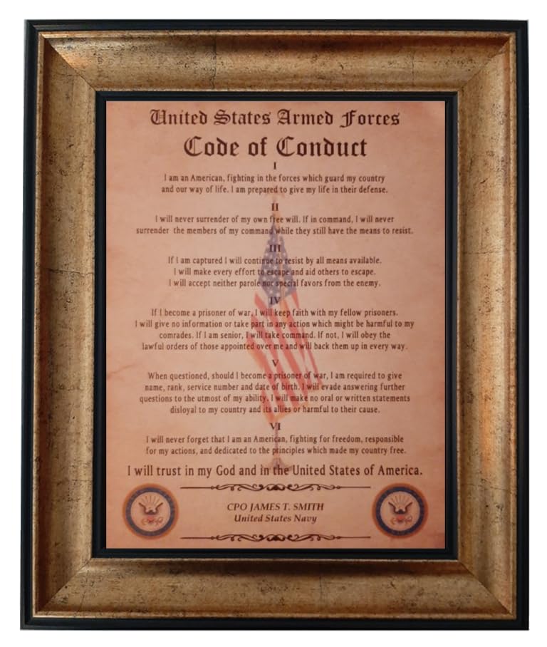 Personalized US Military Code of Conduct Plaque - All Branches - Junk and Disorderly AZ Nice or Better - Perfect for Home Office, Military Gifts & Veterans Day Decor