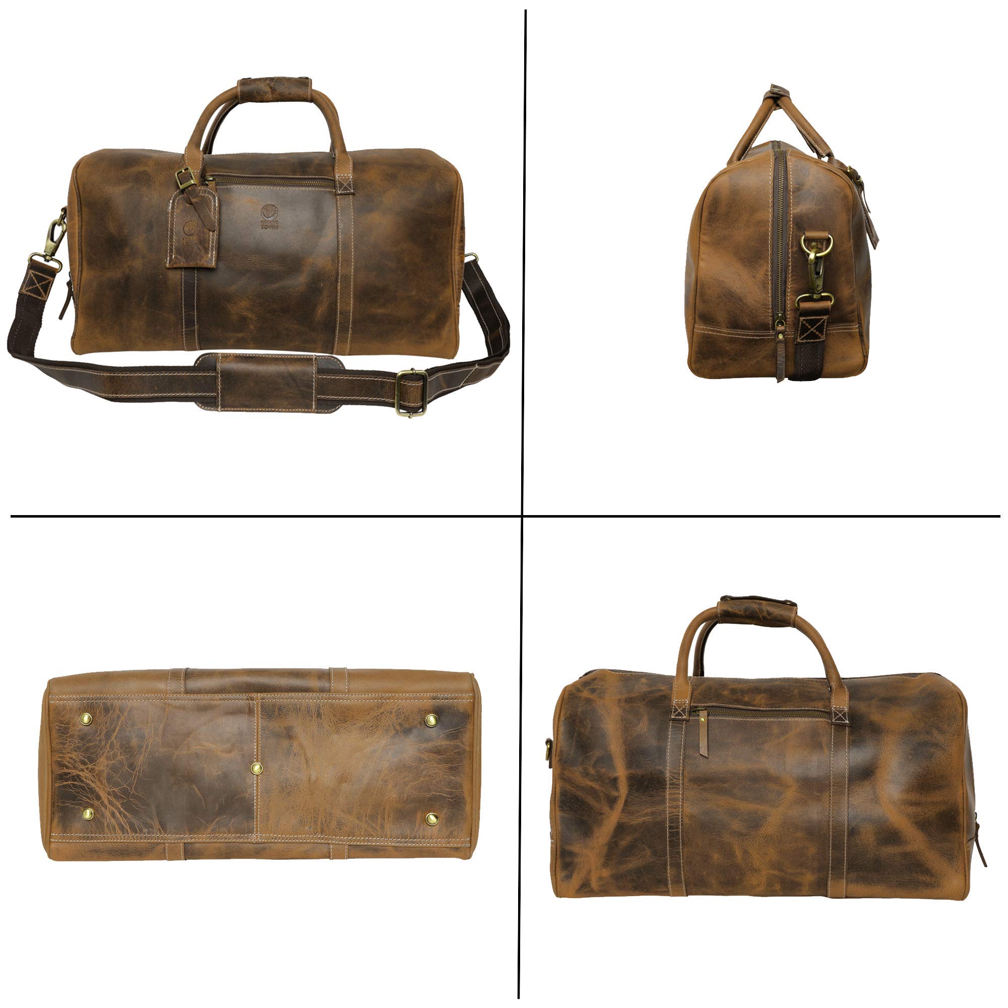 RUSTIC TOWN Genuine Leather Duffel Bag & Toiletry Bag Set - Premium Travel Luggage for Men & Women | Perfect Gift for Business Trips, Weekend Getaways & Gym Essentials