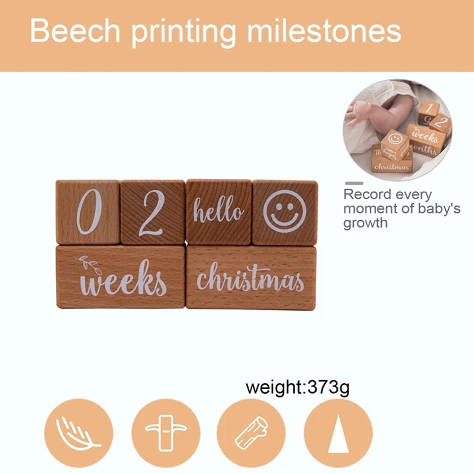 Baby Milestone Blocks Set - Wooden Growth Record Cards for Boys & Girls - Digital Age Milestones for Baby's First Year - Perfect for Birthdays, Photo Props, and Nursery Decor
