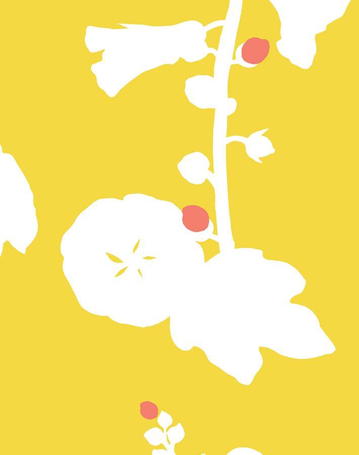 Clare V. Yellow 'Hollyhock' Wallpaper - Floral Peel & Stick Wallpaper for Bedroom, Living Room & Nursery Decor
