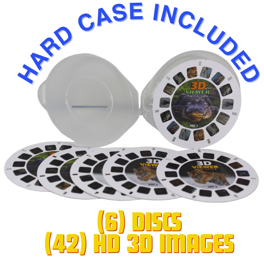 WARM FUZZY Toys Alligator and Big Cat Viewfinder Reels for Kids & Adults - 6 Slides with 42 HD 3D Images, Retro Classic Toy for Family Fun, Travel Entertainment & Educational Playtime