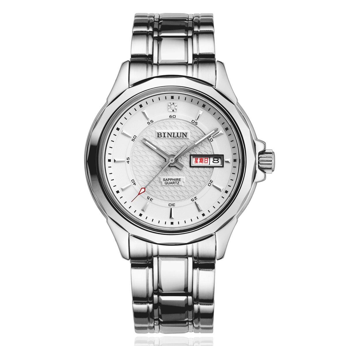 BINLUN Men's Japanese Quartz Watch - Stainless Steel Waterproof Wristwatch with Day & Date Display - Perfect for Business, Casual & Outdoor Activities
