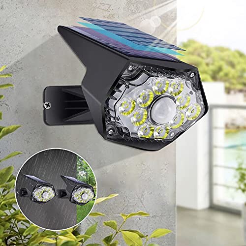 10 LED Solar Lights Outdoor Garden - IP67 Waterproof, 26ft Motion Sensor, 120° Adjustable Rotatable Security Spot Lighting (2 Pack) - Perfect for Pathway, Patio, Yard & Driveway Safety