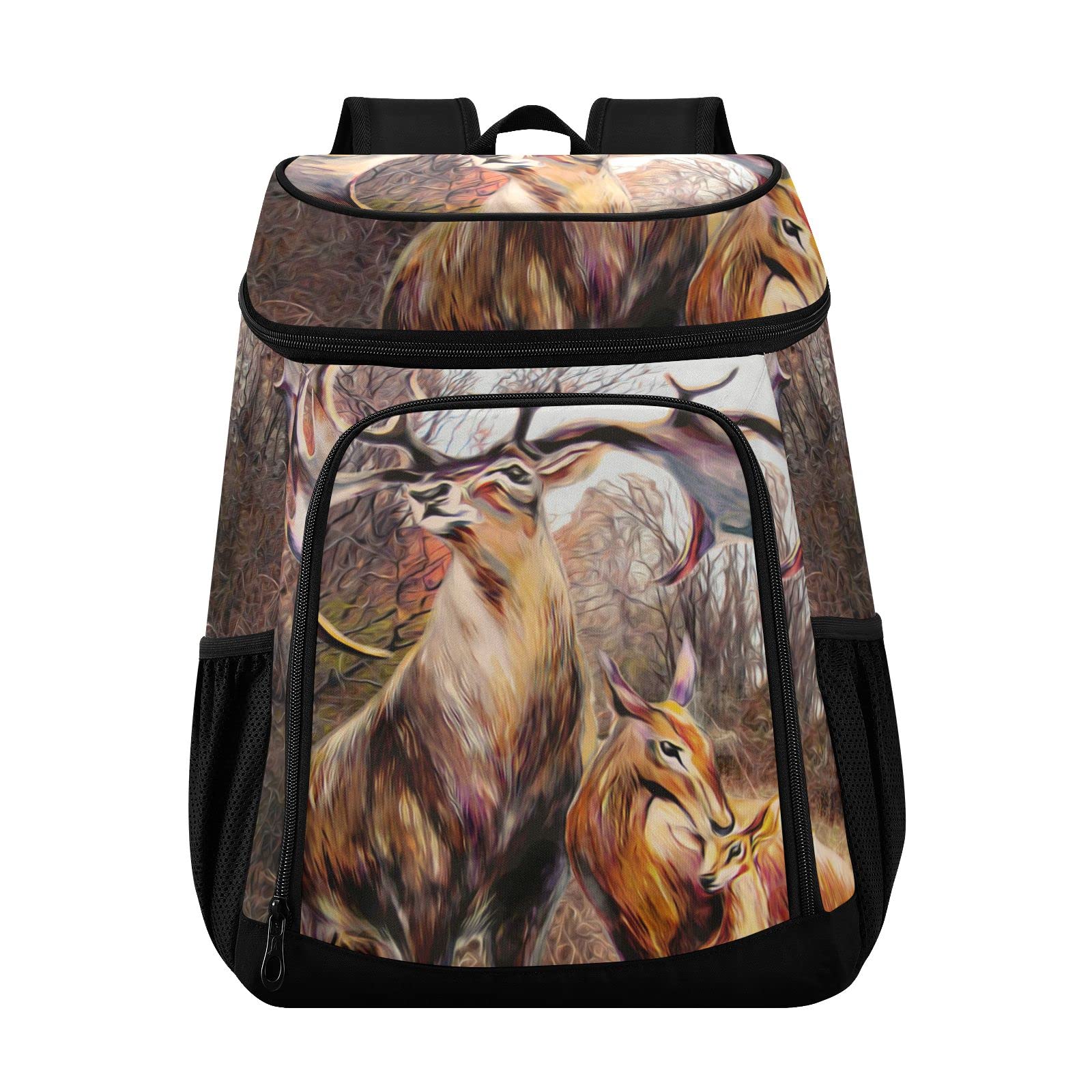 KFBE Elk Milu Deer Animal Insulated Cooler Backpack - 36 Can Capacity, Leakproof & Multifunctional Lunch Bag for Camping, Hiking, Picnics & Outdoor Adventures | Perfect for Work, School & Travel