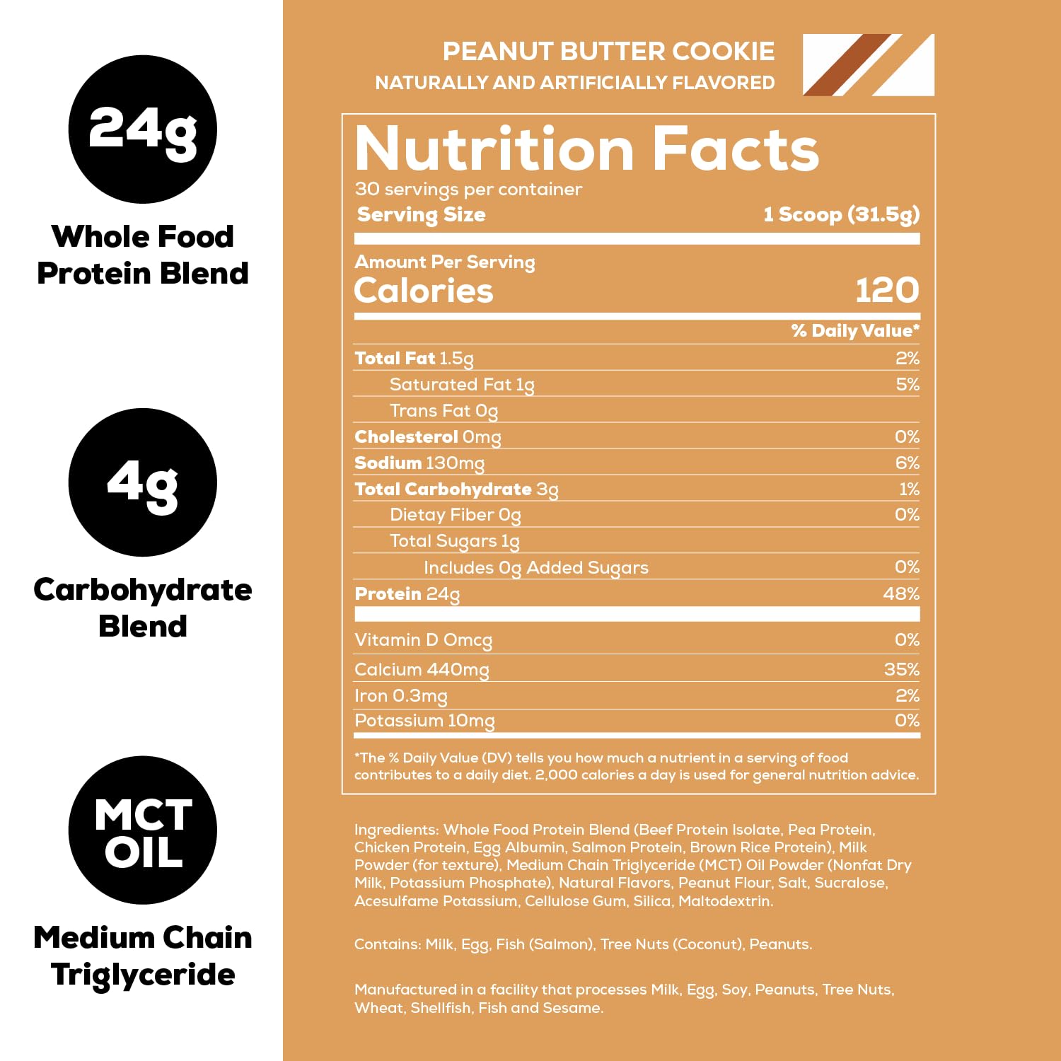 REDCON1 MRE Lite Whole Food Protein Powder - Peanut Butter Cookie Flavor | Low Carb Whey-Free Meal Replacement with Animal Protein Blends | Easy Digest MCT Oil Supplement (30 Servings) for Post-Workout Recovery & Healthy Weight Management