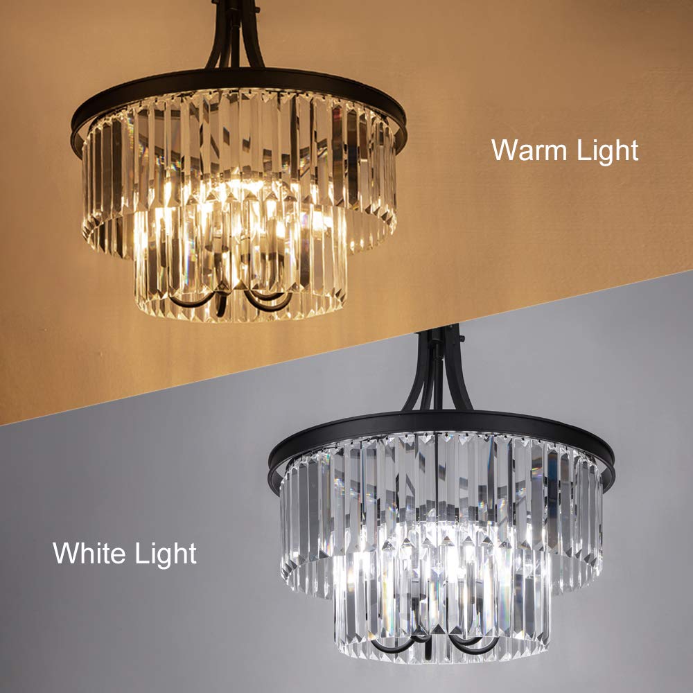 Wellmet Modern 5-Light Crystal Chandelier - Black Farmhouse Pendant Light with Prism Shades for Foyer, Kitchen Island, Dining Room, Living Room & Bedroom | Elegant Ceiling Lighting Fixture for Home Decor