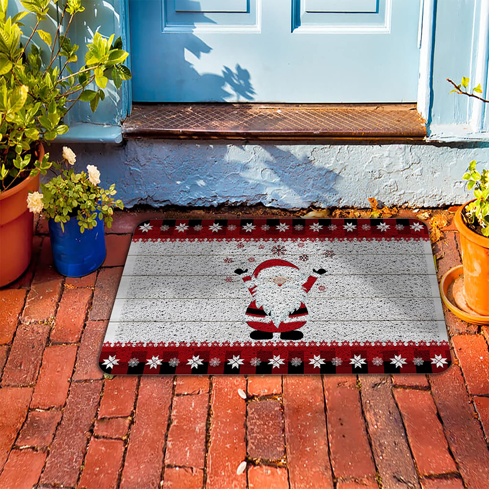 Christmas Door Mat 24x35 Inch - Non-Slip Santa Claus Snowflake Design Indoor/Outdoor Welcome Rug for High Traffic Areas | Durable Holiday Decor for Front Door, Porch & Entryway