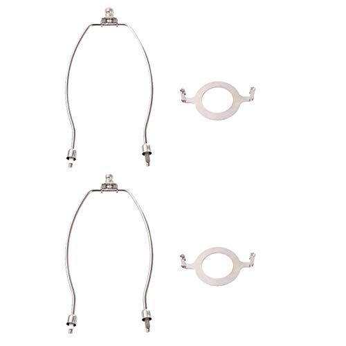 8 Inch Lamp Harp with E26 Socket & UNO Fitter - Polished Nickel Shade Holder Adapter Set (2 Pack) - Perfect for Table Lamps, Floor Lamps, and DIY Lighting Projects