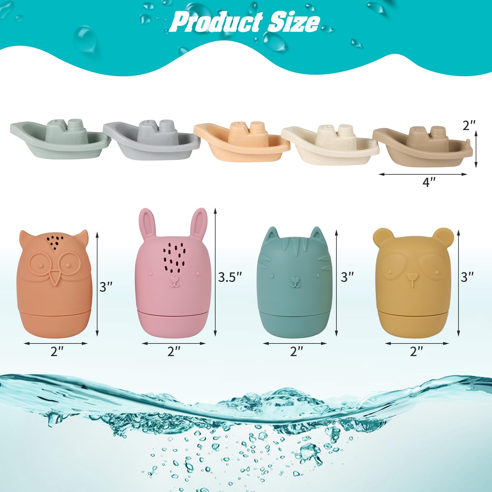Non-Toxic Floating Bath Boats & Silicone Bathtub Toys Set - 9pcs Mold-Free Baby Bath Toys for Infants 6-18 Months | Water Table & Shower Toys for Toddlers 1-4 Years | Fun Pool Toys for Boys & Girls - Perfect for Bathtime, Sensory Play & Outdoor Water Activities
