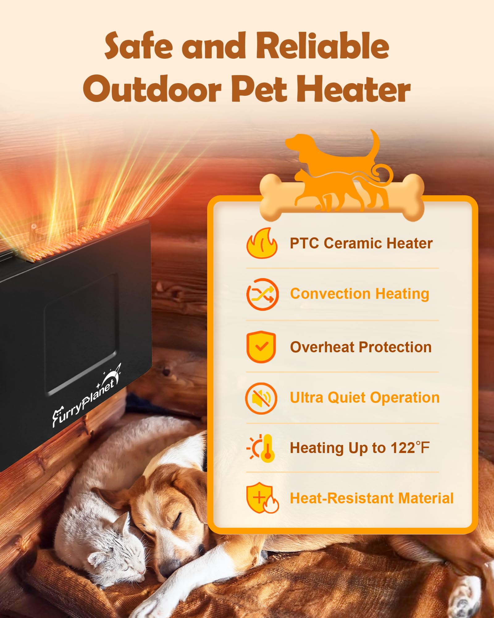 400W Outdoor Dog House Heater with Thermostat & Overheat Protection - Adjustable Temperature Knob, 6.5FT Chew-Proof Cord - Perfect for Winter Dog Kennels, Chicken Coops, Cat & Rabbit Hutches - Keep Pets Warm in Cold Weather