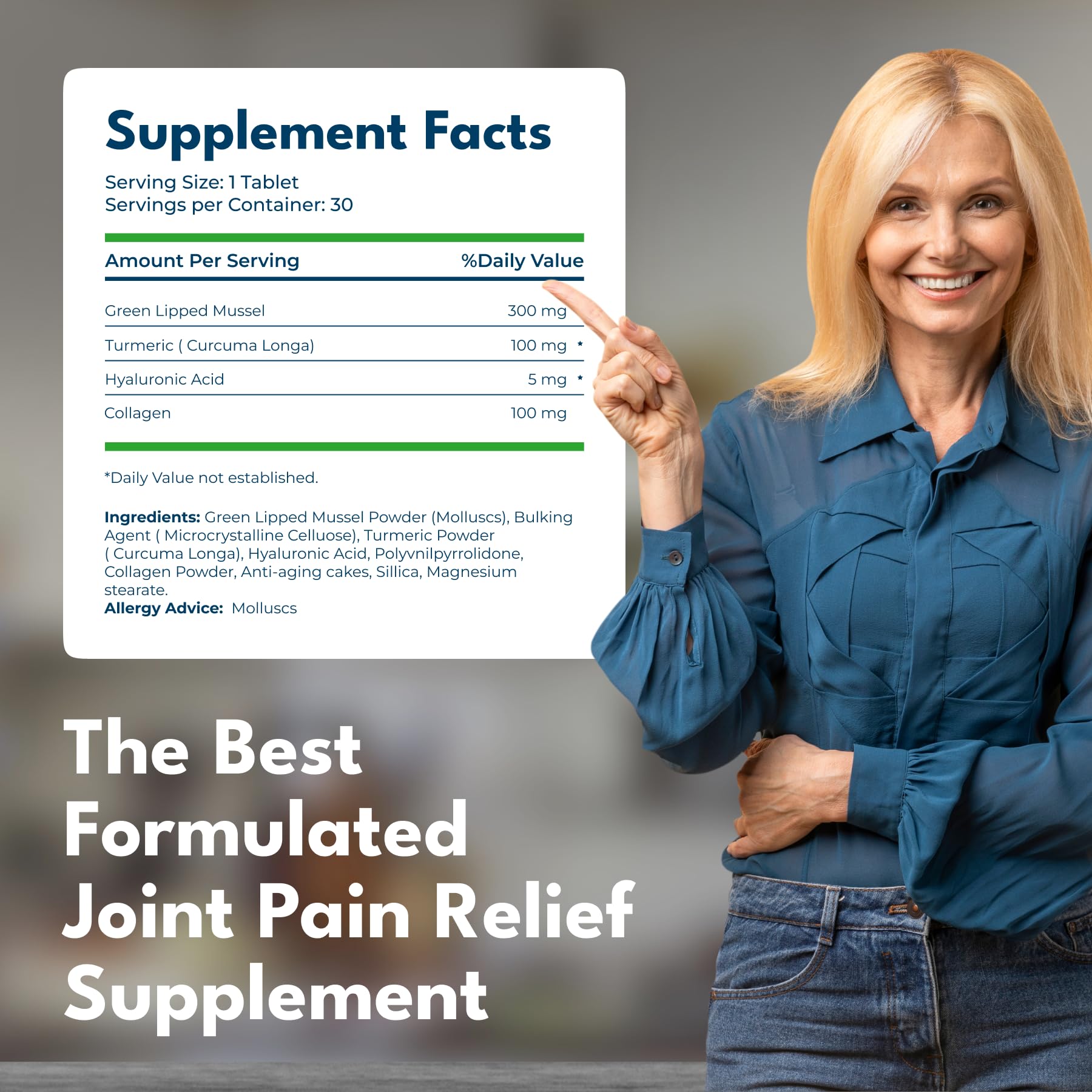 Premium Joint Pain Relief Supplement for Women & Men - High Strength Turmeric, Collagen & Green Lipped Mussel Formula - Supports Hip, Knee, Back & Sciatica Discomfort - 60 Tablets for Active Lifestyle & Muscle Recovery