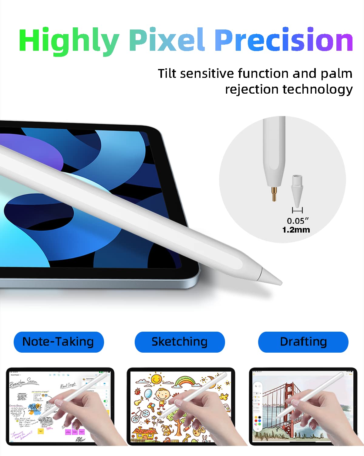 Apple Pencil 2nd Generation Stylus Pen - Magnetic Wireless Fast Charging, Compatible with iPad Pro 11