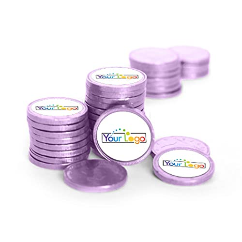 84ct Custom Logo Chocolate Coins - Personalized Business Promotional Candy with Your Brand (84 Pack) - Perfect for Trade Shows, Marketing Giveaways & Corporate Events - Light Purple
