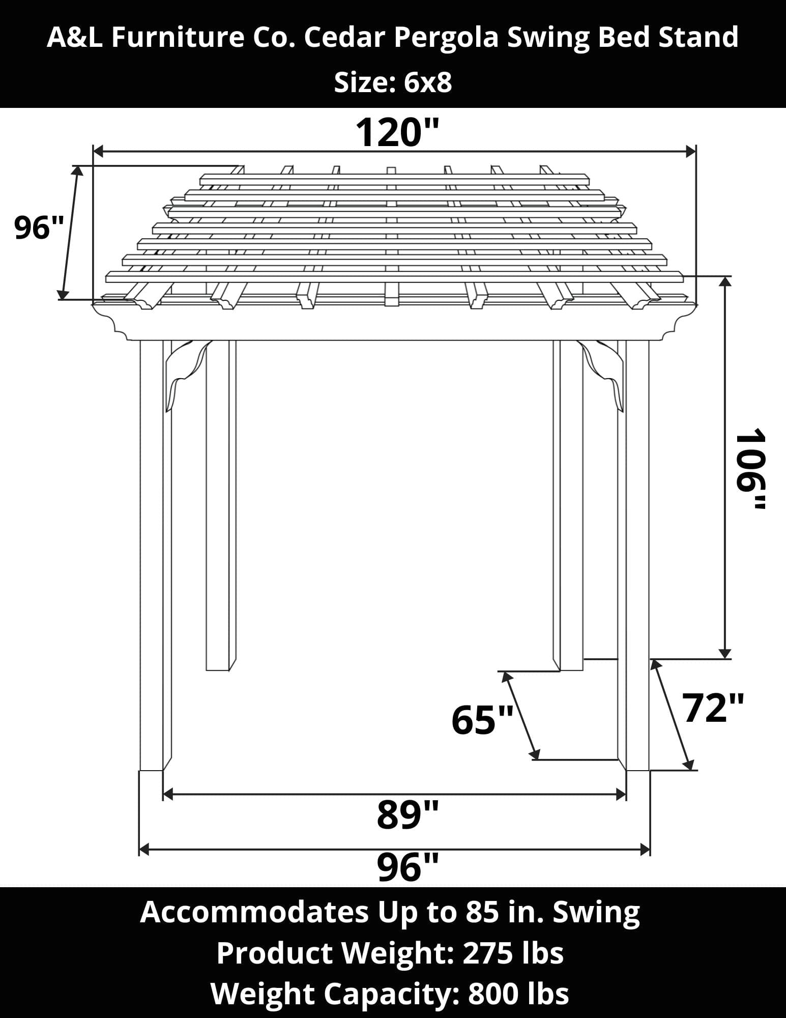 Keystone Amish Co. Cedar Pergola Swing Bed Stand - Outdoor Patio Furniture for Relaxing in Garden, Backyard or Porch