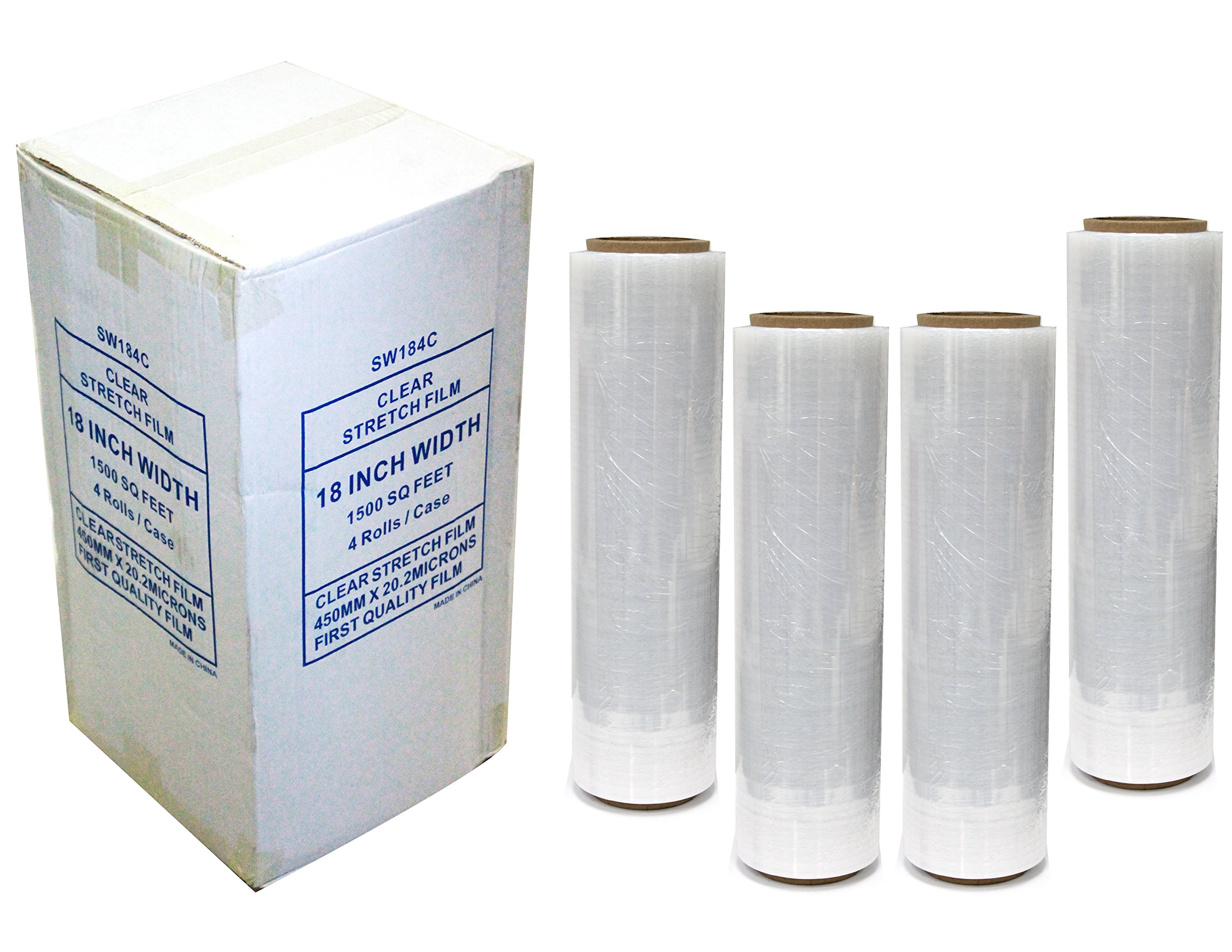 Absolute USA 6000 SQ Feet 18-Inch 4 Rolls Clear Plastic Pallet Shrink Wrap Film - Heavy Duty Packaging for Shipping, Storage & Warehouse Protection (SW184C)