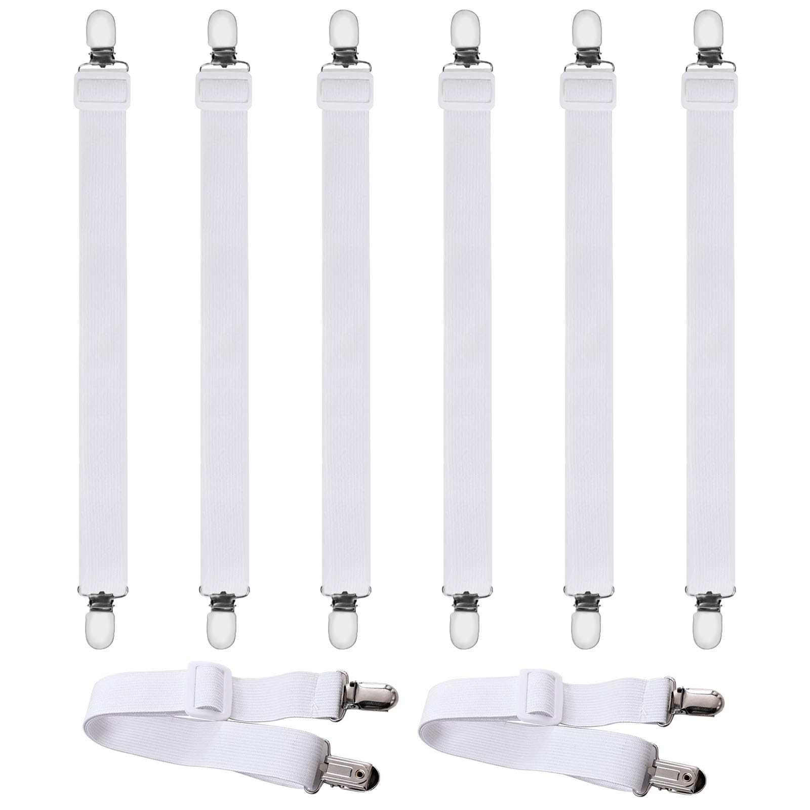 ZOCONE 8-Pack Elastic Sheet Straps - Adjustable Bed Sheet Holders (65-240cm Range) - White Mattress Grippers for Sofa Covers & Fitted Sheets - Keep Bedding Neat & Secure for Hotels, Dorms, and Home Use