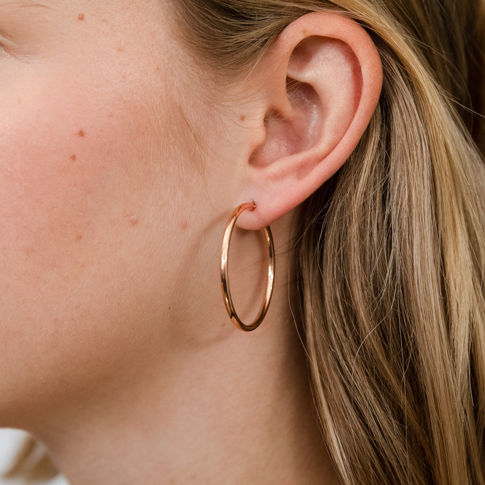 9ct Rose Gold Plain 30mm Hoop Earrings - European Made - Elegant Everyday Jewelry for Women, Perfect for Work, Date Night & Special Occasions
