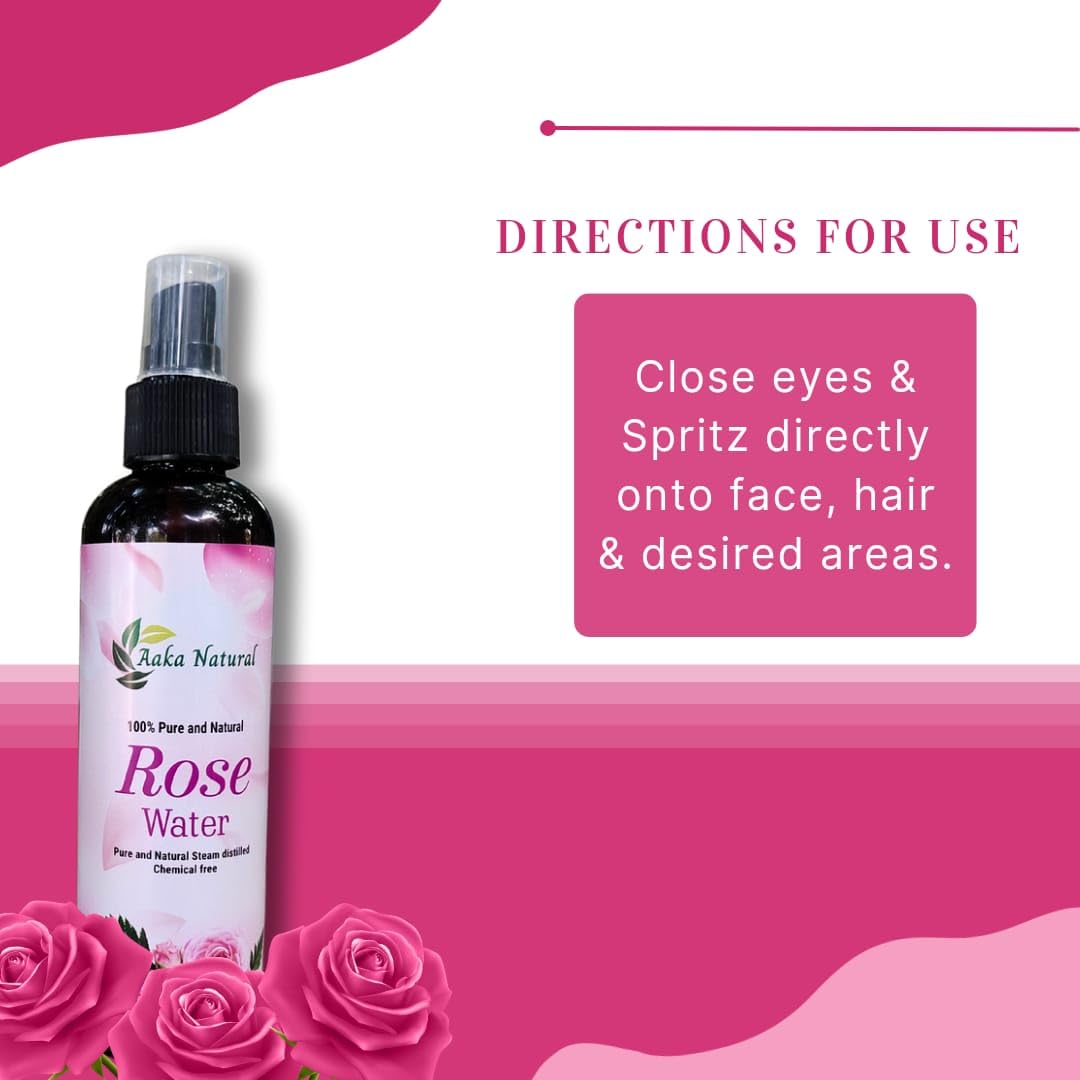 **Aaka Natural Premium 100% Pure Rose Water for Face - Paraben-Free Cleansing & Toning, Deep Hydration for Women & Men - 200ml | Perfect for Daily Skincare, Makeup Setting & Soothing Irritated Skin**