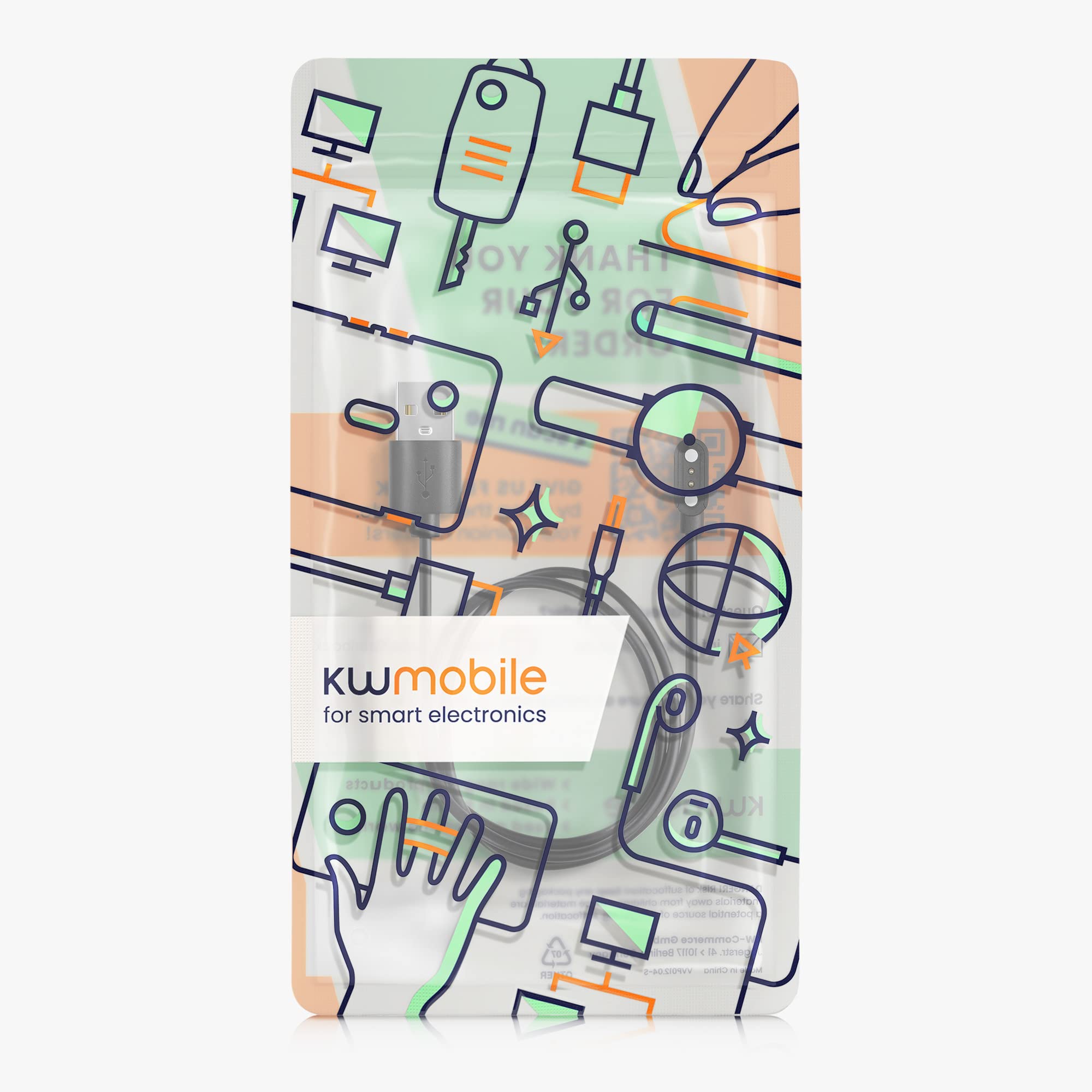 kwmobile USB Charger Cable for Blackview X1/X2 Smartwatch - Fast Charging Cord Compatible with Blackview Smart Watches (Model B00101) - Perfect for Home, Office & Travel Use - Black