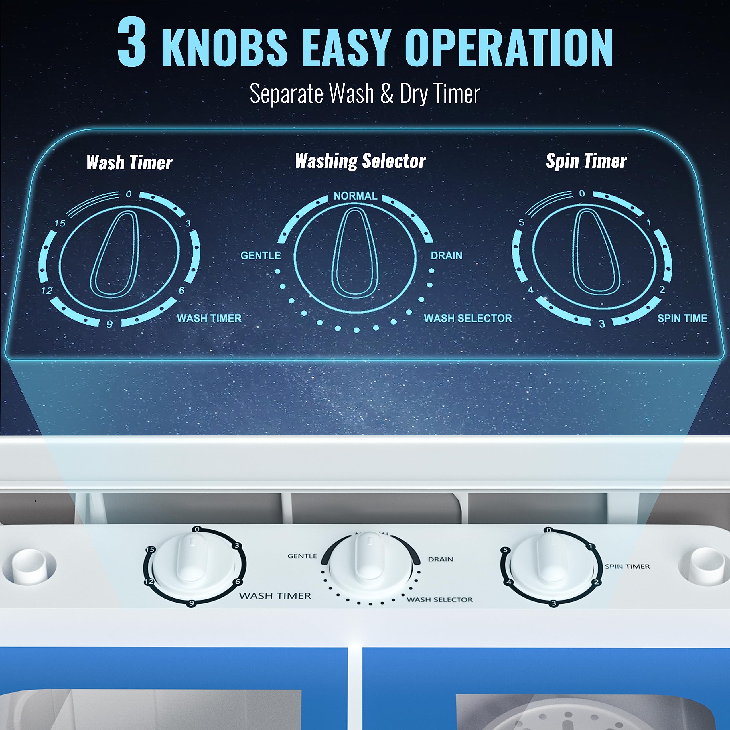 INTERGREAT 22 lbs Portable Twin Tub Washing Machine with Spin Dryer - Compact Mini Washer for Apartments, Dorm, RV & Camping - Perfect for Small Spaces, Travel & Off-Grid Laundry (Blue)