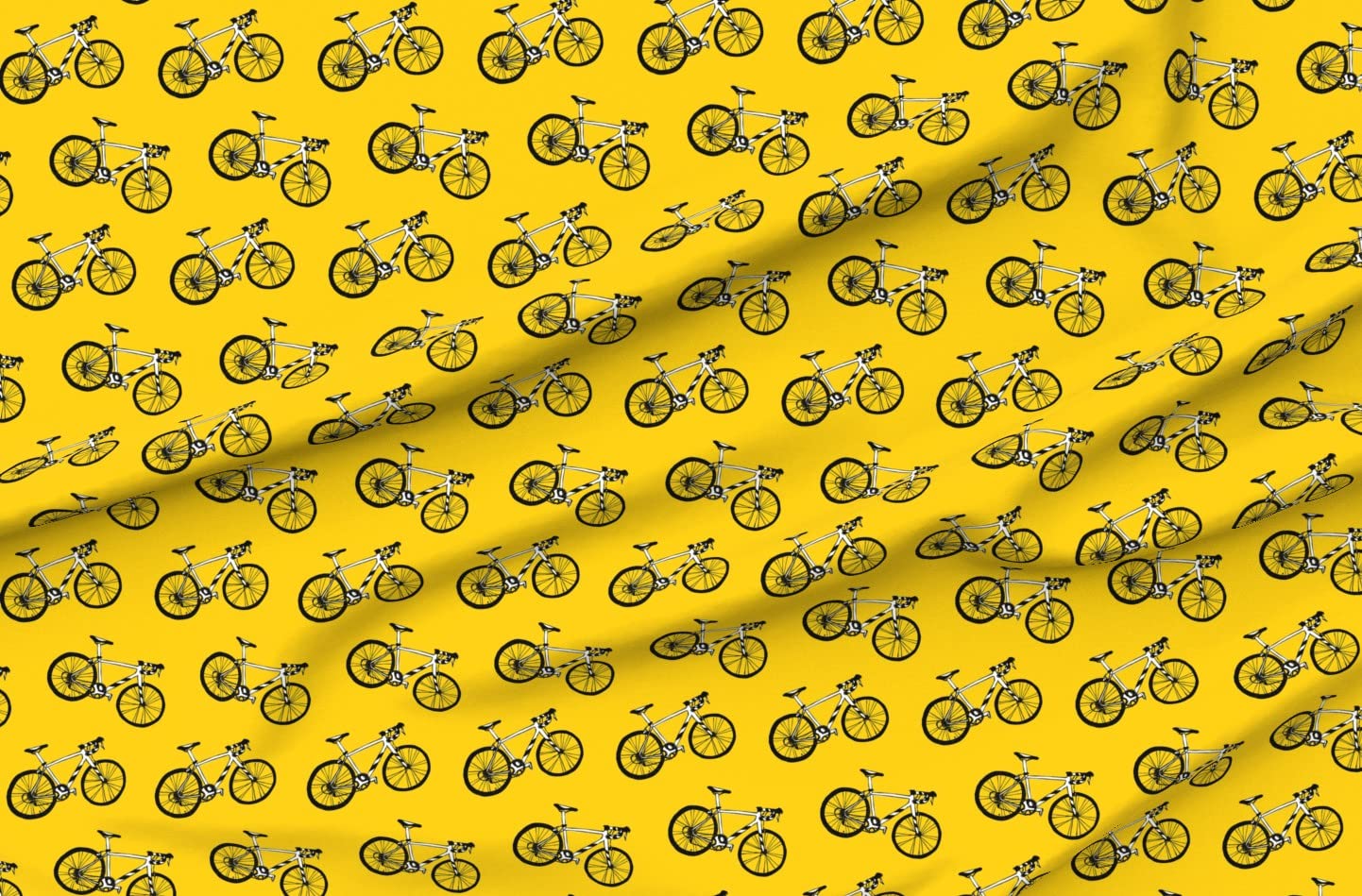 De Bicycles Black White Yellow Summer Bicycle Sports Bike Printed Minky Fabric by The Yard - Soft Plush Material for Sewing Baby Blankets, Quilt Backing, DIY Crafts & Home Decor - Perfect for Nursery, Bedding & Gift Projects