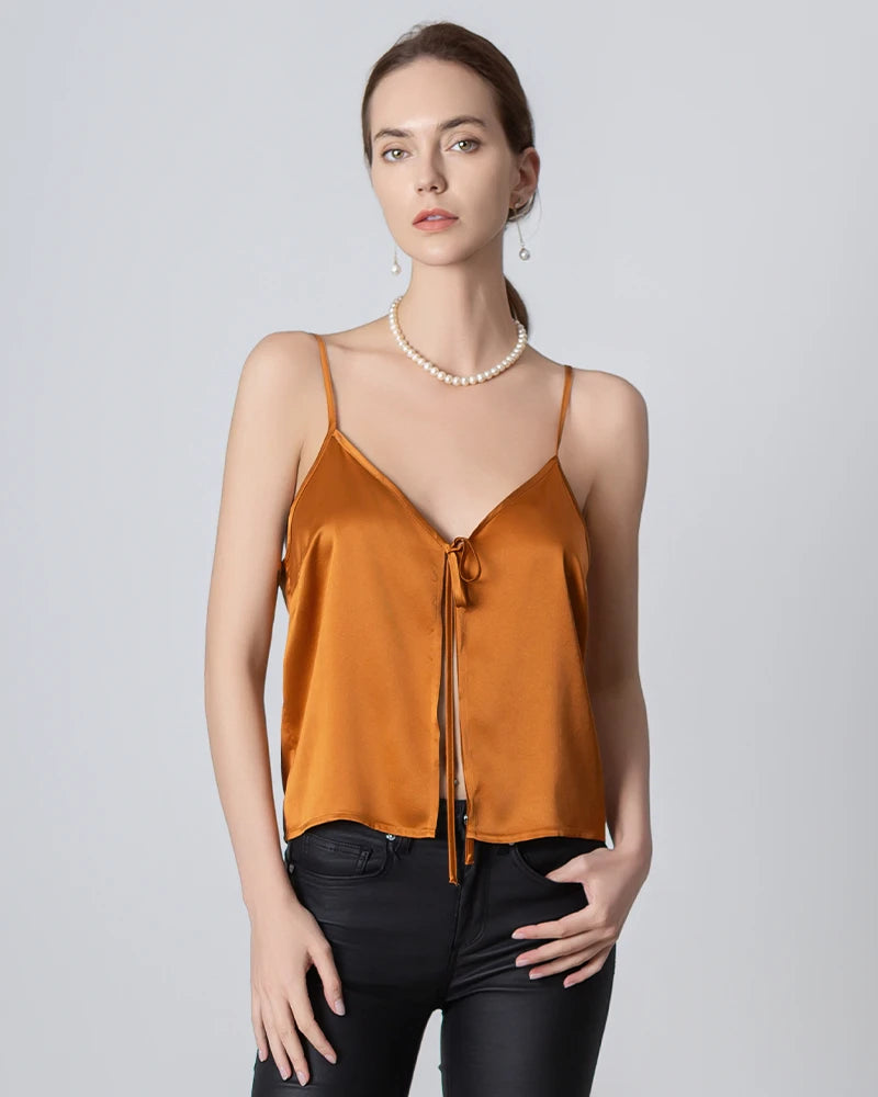 Elegant V-Neck Front Open Silk Camisole for Women - Soft & Breathable Sleepwear, Loungewear & Layering Piece - Perfect for Bedtime, Relaxing at Home or Under Blazers