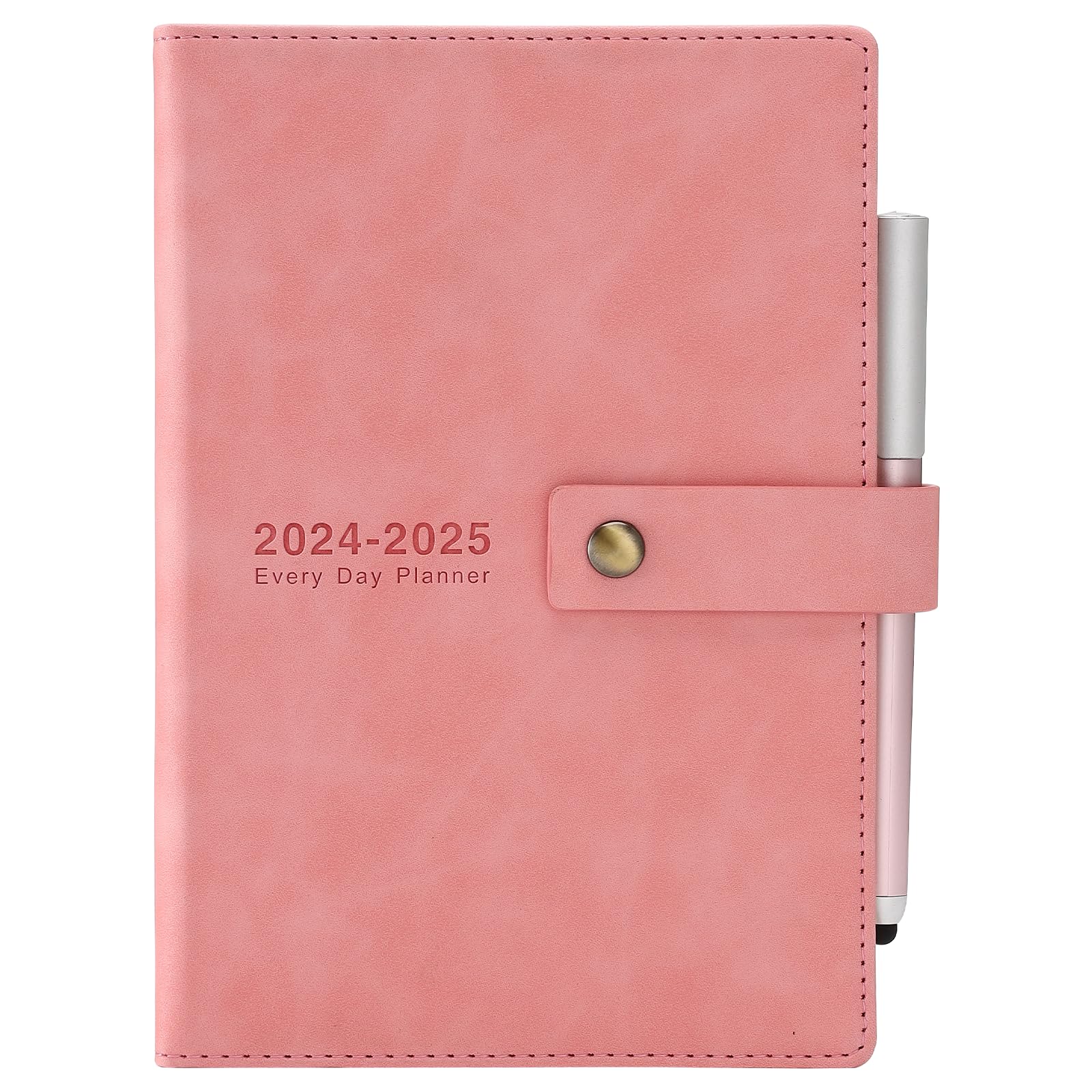 2024-2025 Academic Planner - A5 Daily Diary with Hard Cover, Pen Loop & Inner Pocket | July 2024 to June 2025 Schedule Organizer | Includes Bookmarks, Monthly Tabs & Stickers | 14.5x21.5 cm Pink Student Planner for College, School & Office Use