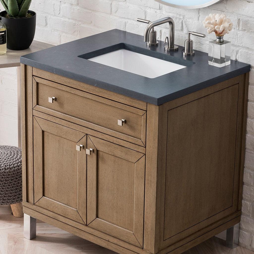 James Martin Vanities Chicago Collection 30-Inch Single Bathroom Vanity in Whitewashed Walnut with Countertop Options - Perfect for Modern Bathroom Renovations & Small Space Solutions
