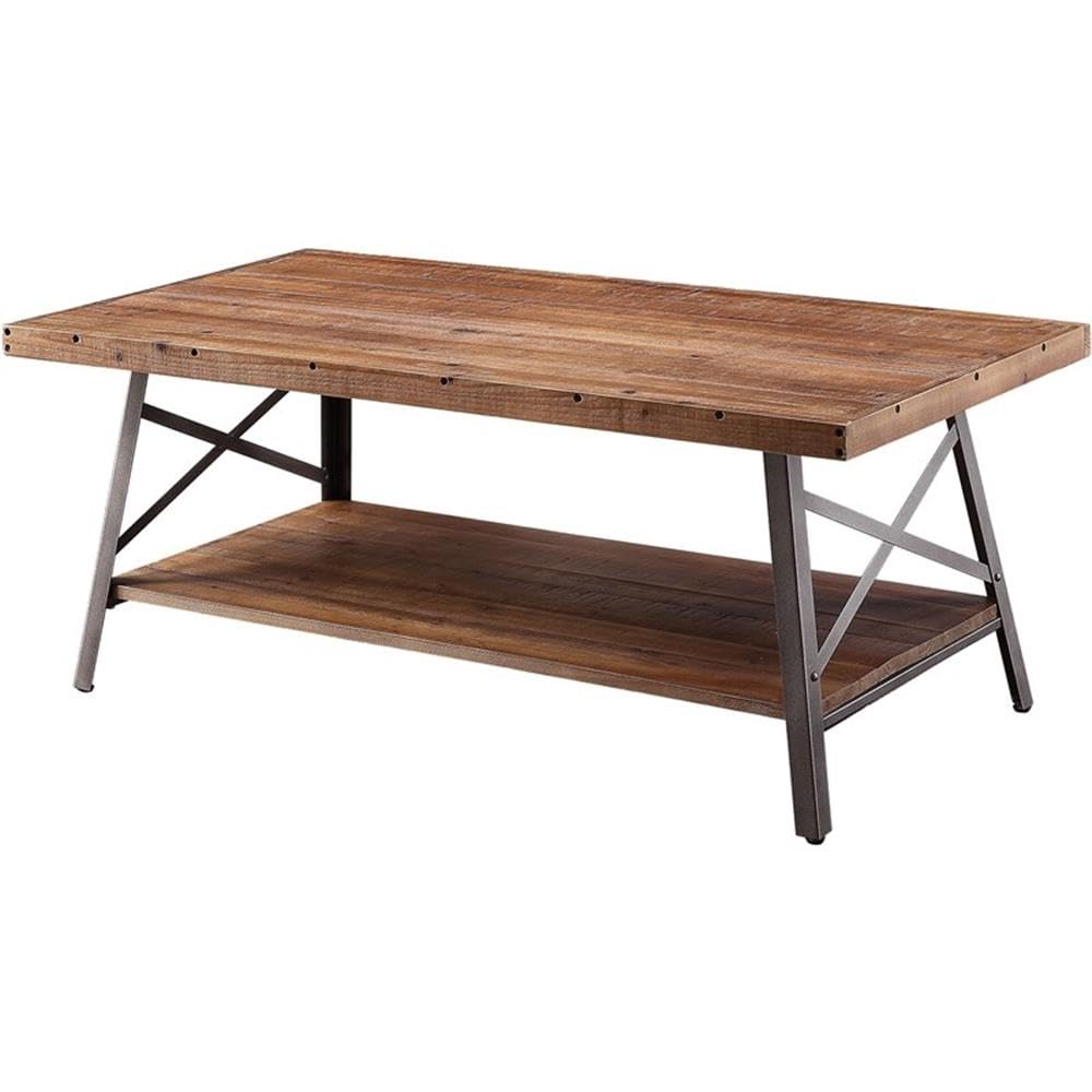 Acme Ikram Rectangular Wooden Coffee Table - Weathered Oak & Black Finish - Modern Living Room Furniture for Home Decor & Small Space