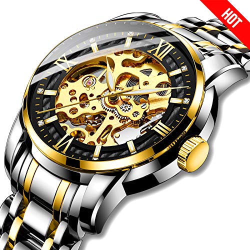 Luxury Automatic Skeleton Watch for Men - Gold Black Steel, Luminous, Waterproof for Business & Formal Events