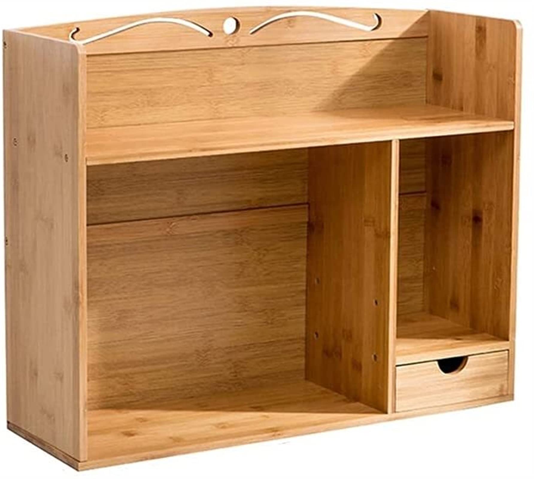 Natural Bamboo Desktop Bookshelf Organizer - Medium Size with Drawer for Office, Kitchen & Home Decor | Stylish Storage Rack for Books, Plants & Display Items | HAOHAOMAI