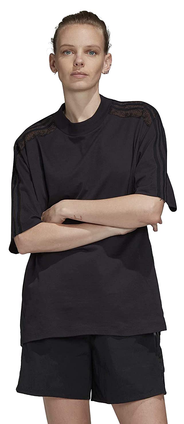 Adidas Women's Lace-Back T-Shirt - Black Cotton Casual Top for Workout, Gym & Streetwear Fashion