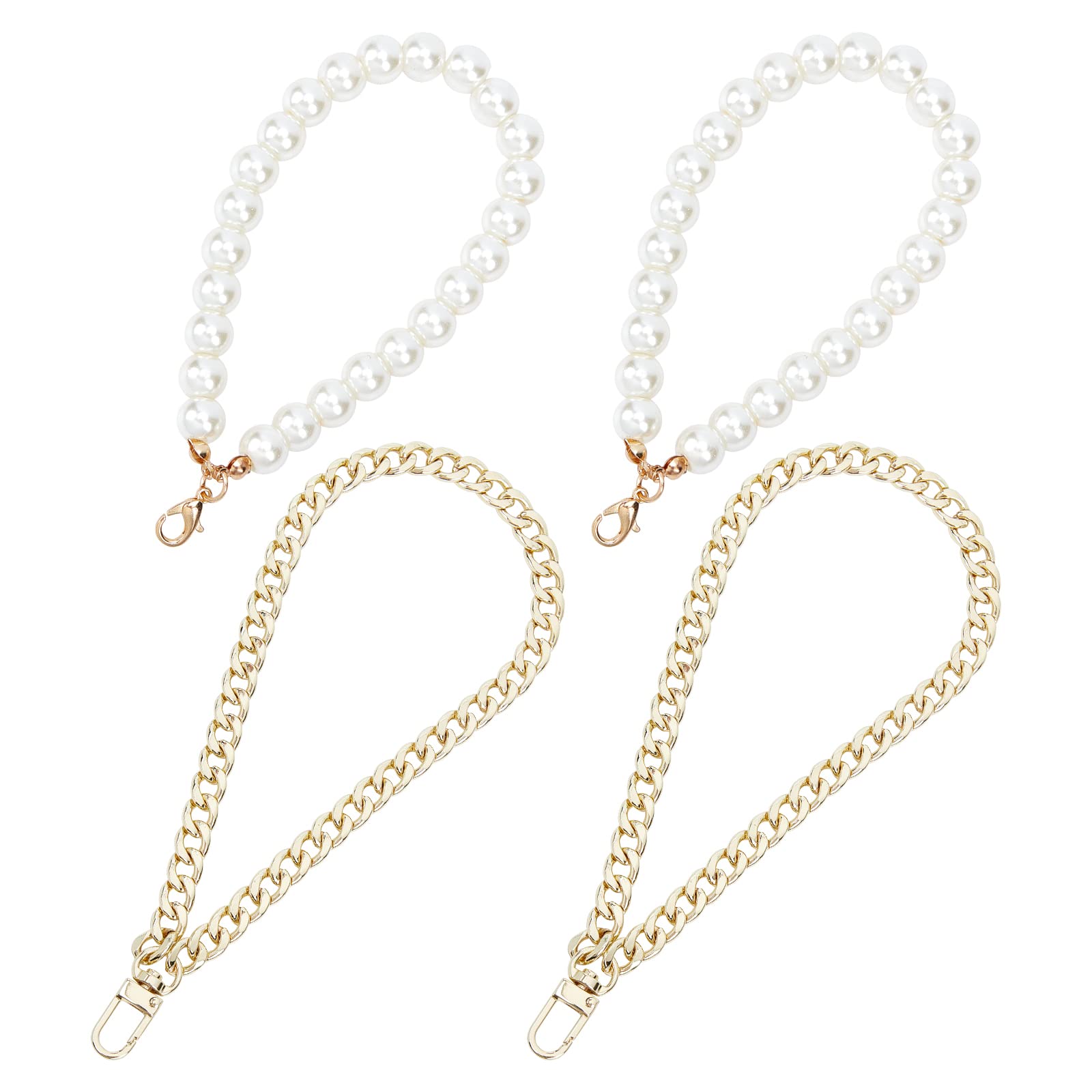 WADORN 4pcs Purse Wristlet Strap - 8.9 Inch Metal Wrist Lanyard with 3.5 Inch Pearl Bead, Keychain Holder for Women's Bags, Wallets & Cell Phones | Perfect for ID Badges, Cards & Everyday Use (2 Styles)