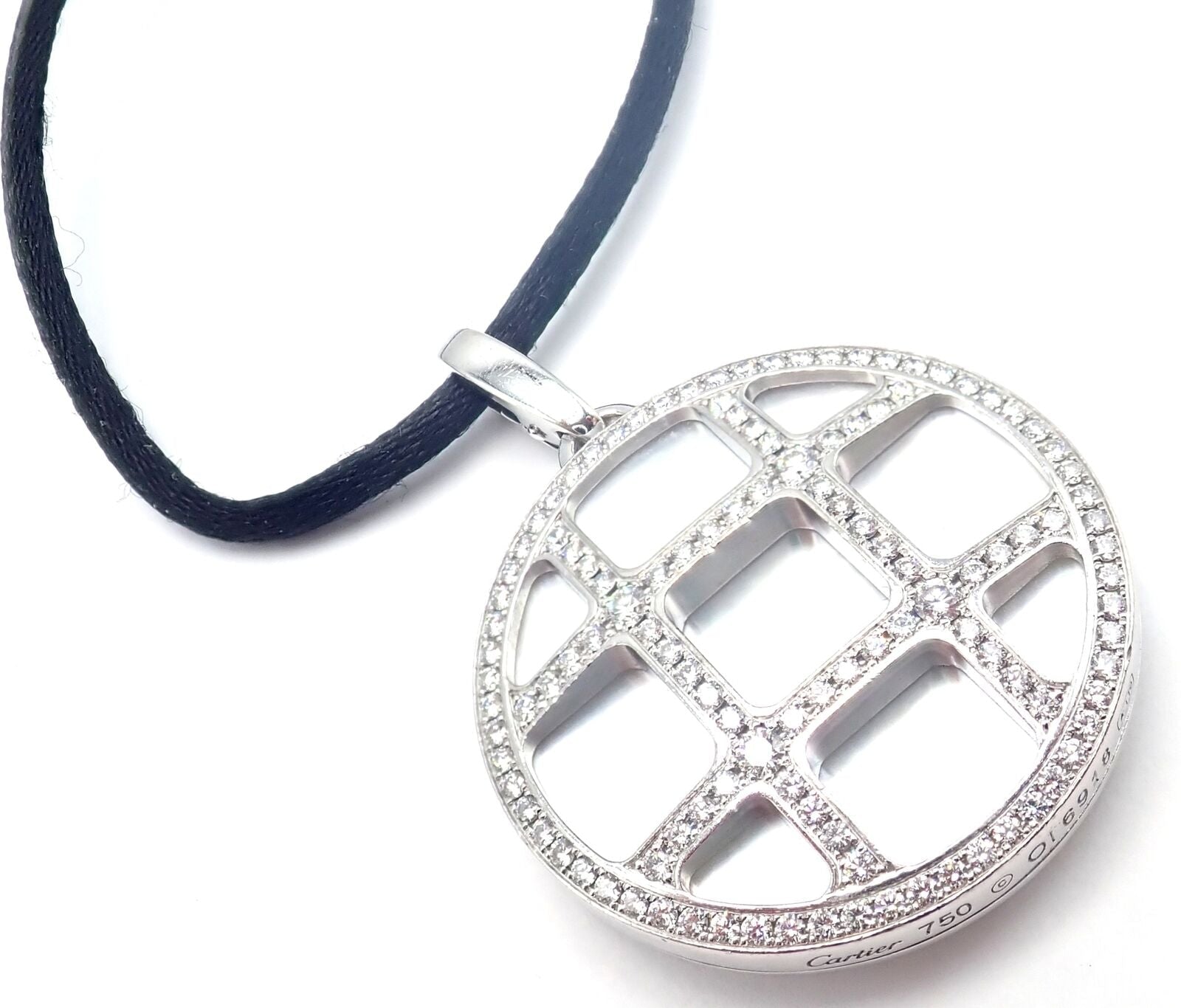 Cartier Pasha 18k White Gold Pendant Necklace with Pave Diamonds & Mother of Pearl - Luxury Jewelry for Women, Perfect for Weddings & Special Occasions