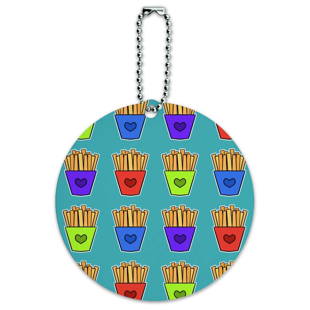 Colorful French Fries Pattern Round Luggage ID Tag Card - Durable Suitcase & Carry-On Baggage Identifier for Travel Accessories - Perfect for Kids, Teens & Family Vacations