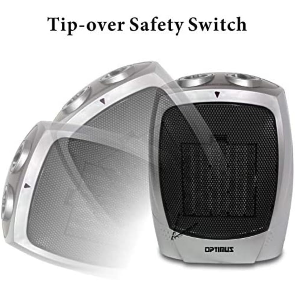 Optimus H-7004 Silver Portable Ceramic Space Heater with Adjustable Thermostat - Perfect for Home, Office & Bedroom Warmth