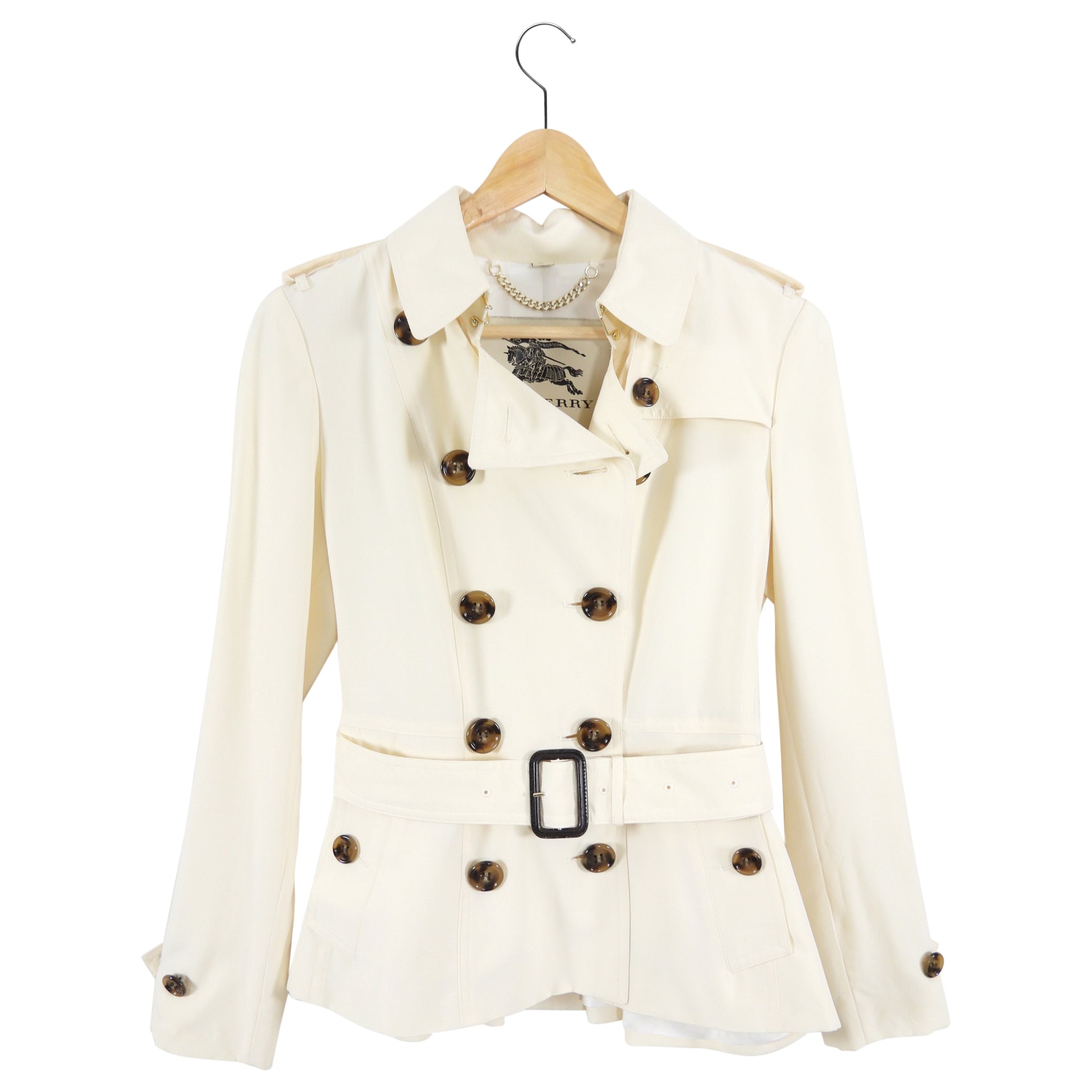 Burberry Cream Silk Short Trench Jacket for Women - Size USA 4 / Small - Perfect for Spring & Fall Layering, Office Wear & Casual Outings