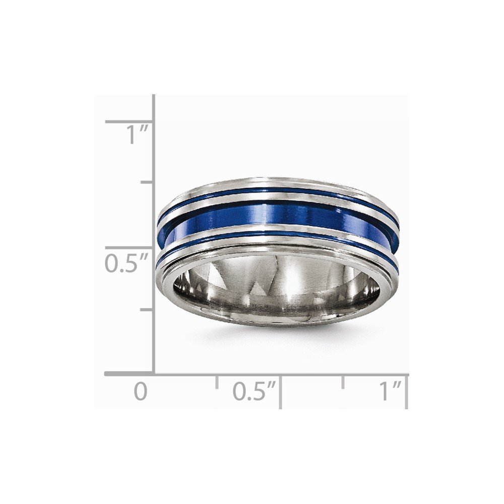 Solid Titanium Men's Wedding Band Ring - 8mm Grooved Blue Anodized Titanium Ring for Men | Durable & Comfortable for Everyday Wear, Anniversary Gifts & Special Occasions