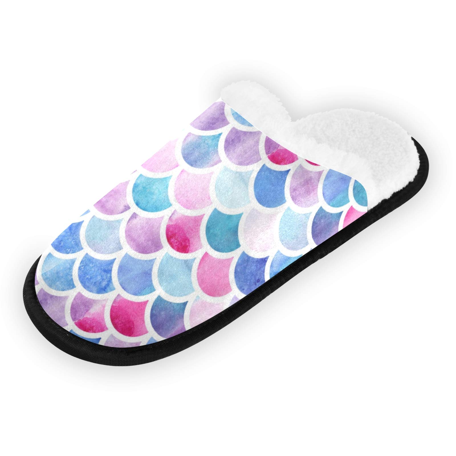 Qilmy Sea Mermaid Scale Plush Slippers for Women & Men - Soft Coral Lining, Non-Slip, Warm Indoor/Outdoor House Shoes - Perfect for Travel, Lounge, Beach & Home Comfort