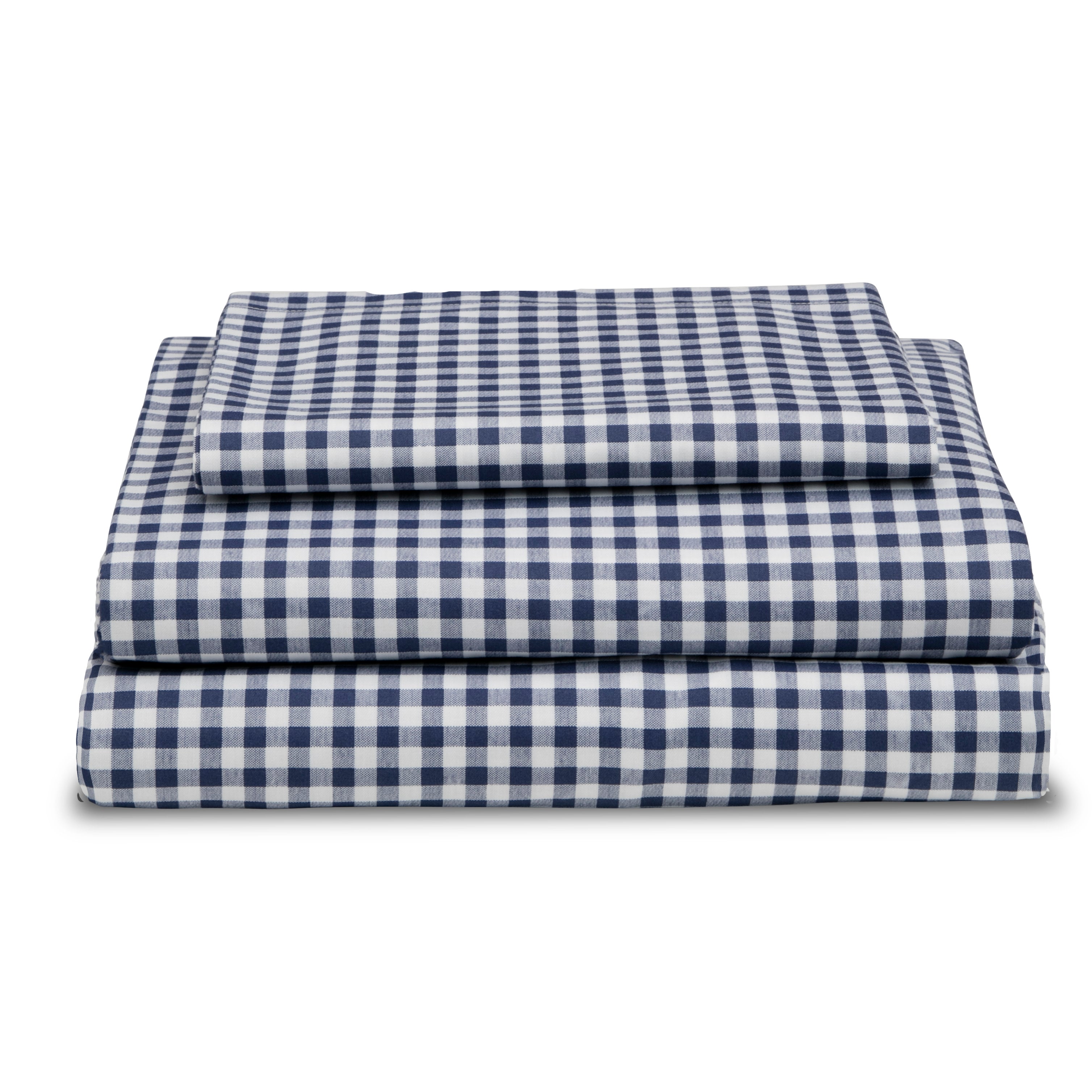 Navy Gingham 3-Piece Twin Sheet Set - Soft 100% Cotton Bedding for Kids & Teens - Perfect for Dorm Rooms, Guest Beds & Cozy Bedrooms
