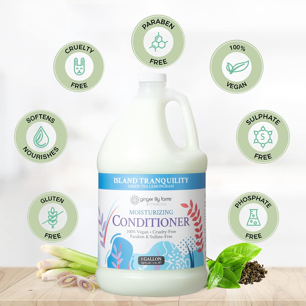 Ginger Lily Farms Botanicals Moisturizing Conditioner for Dry Hair - Island Tranquility Scent with Green Tea & Lemongrass | 100% Vegan & Cruelty-Free | 1 Gallon Refill (Pack of 4) | Perfect for Salons, Spas & Eco-Conscious Homes