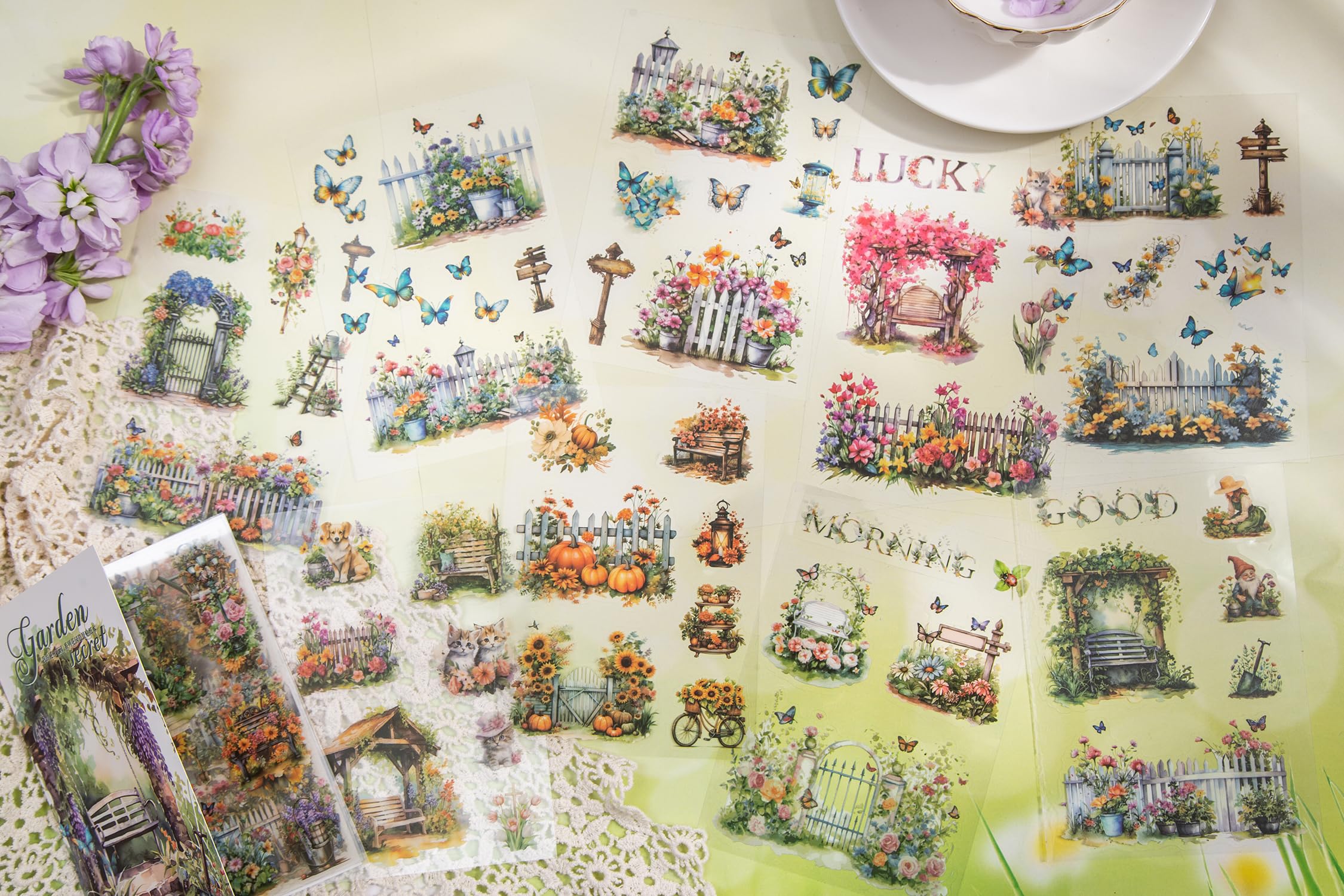490+ Pieces Knaid Scenery Sticker Set - 4 Pack Sticker Books with Blooming Windows, Garden Houses, Enchanted Forest & Garden Fences for Scrapbooking, Bullet Journals, Planners & DIY Crafts - Perfect for Journal Decoration, Memory Books & Creative Projects