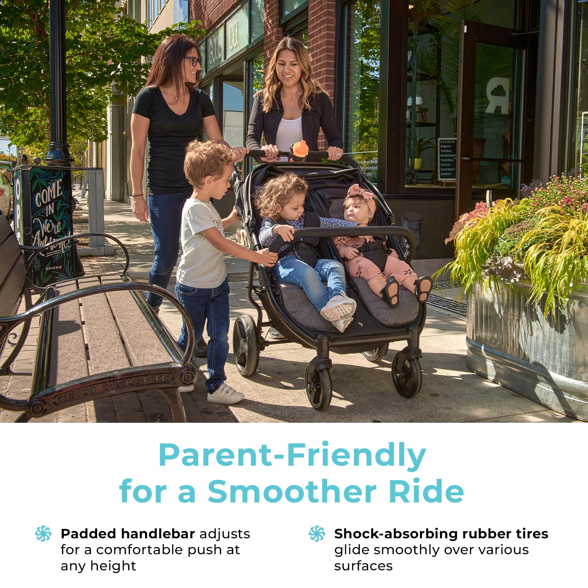 **Gaggle by Foundations Roadster Duo Side by Side Double Stroller - Lightweight Compact Stroller for Toddlers & Twins - Easy Fold & Maneuver - Amusement Park & Travel Approved - Black - Perfect for Shopping, Walks & Family Outings**