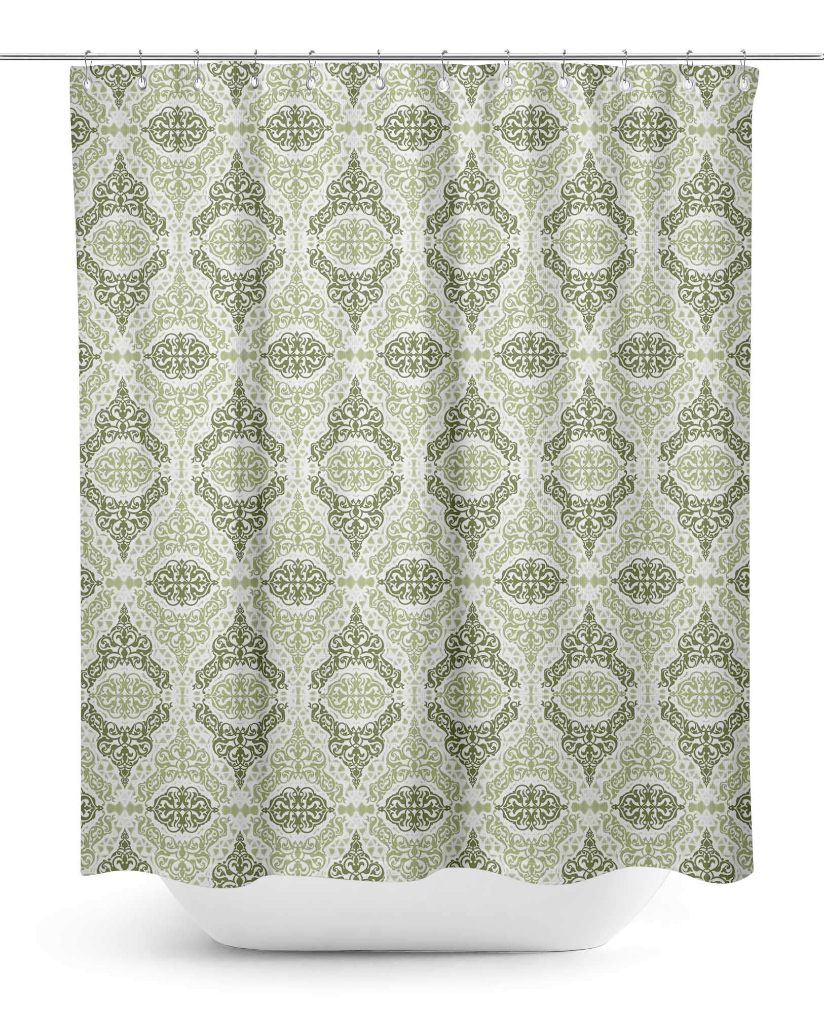 Waterproof Damask Shower Curtain 60x70 Inch - Green Seamless Bathroom Decor for Moisture Resistance - Perfect for Bathrooms, Showers, and Spa-Like Retreats