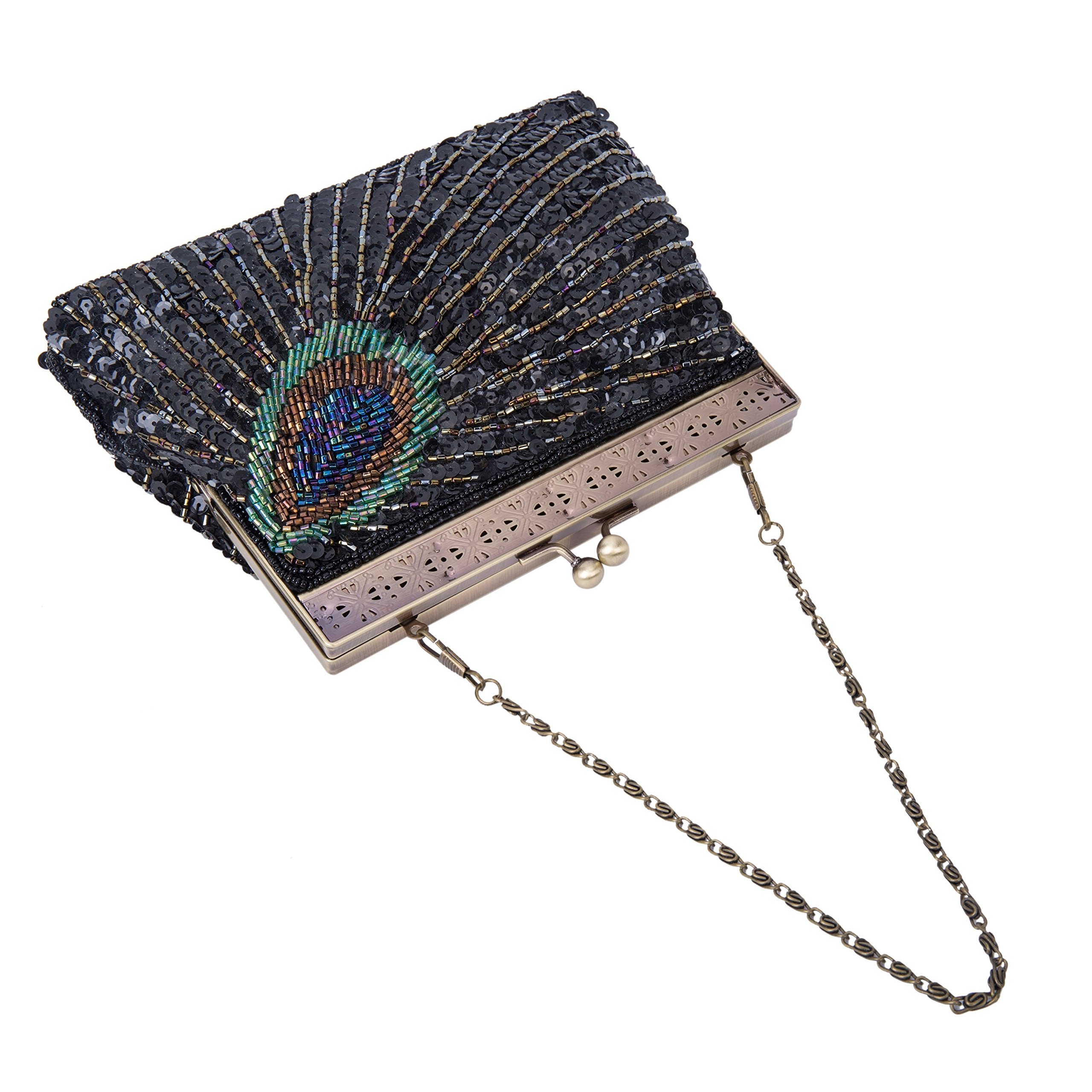 Vintage Beaded Sequin Peacock Clutch Purse - Elegant Evening Bag for Women, Wedding, Prom, Party & Special Occasions