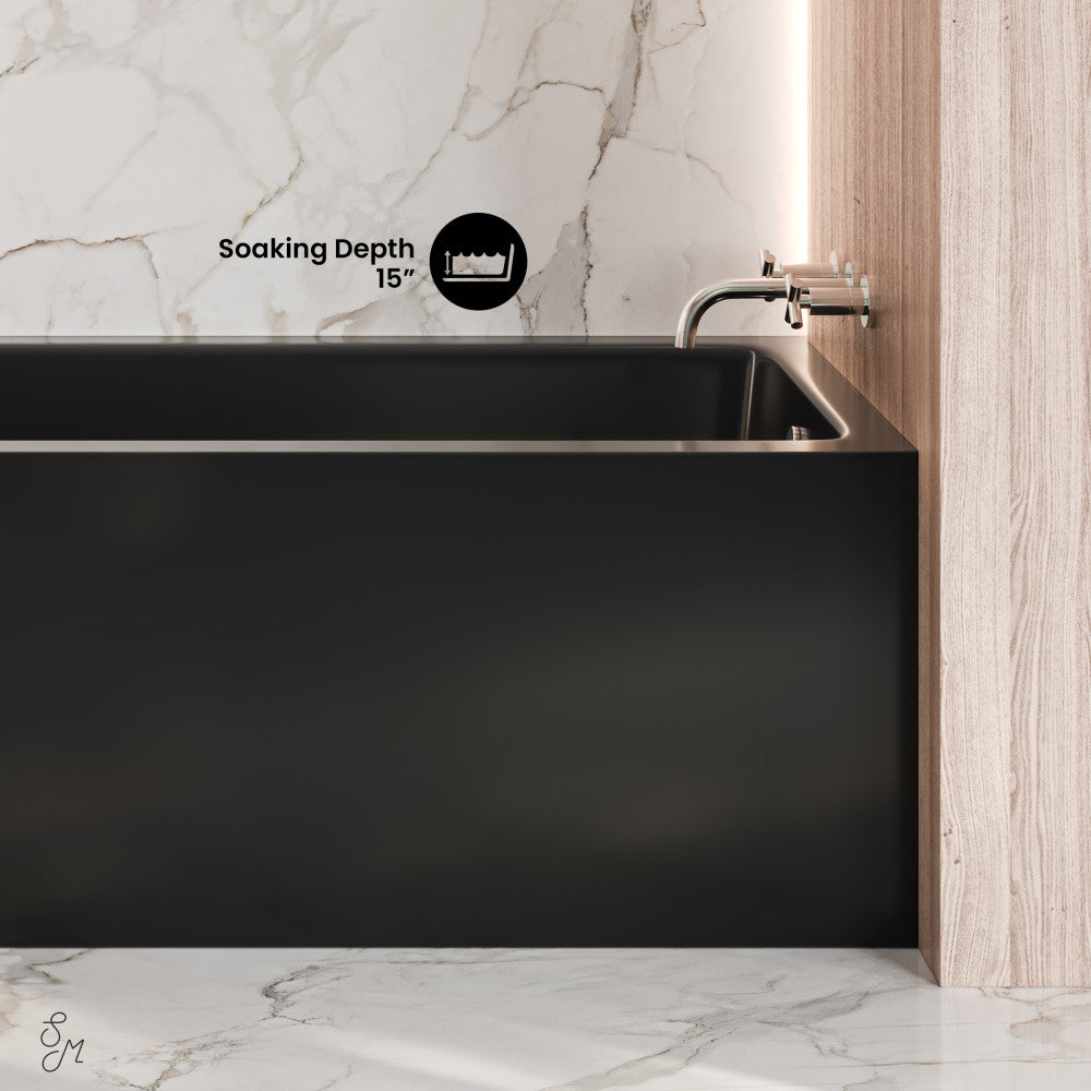 Voltaire 54 x 30 Inch Glossy Black Skirted Right Drain Soaking Bathtub - Freestanding Apron Tub for Luxurious Bathroom Relaxation & Spa Experience