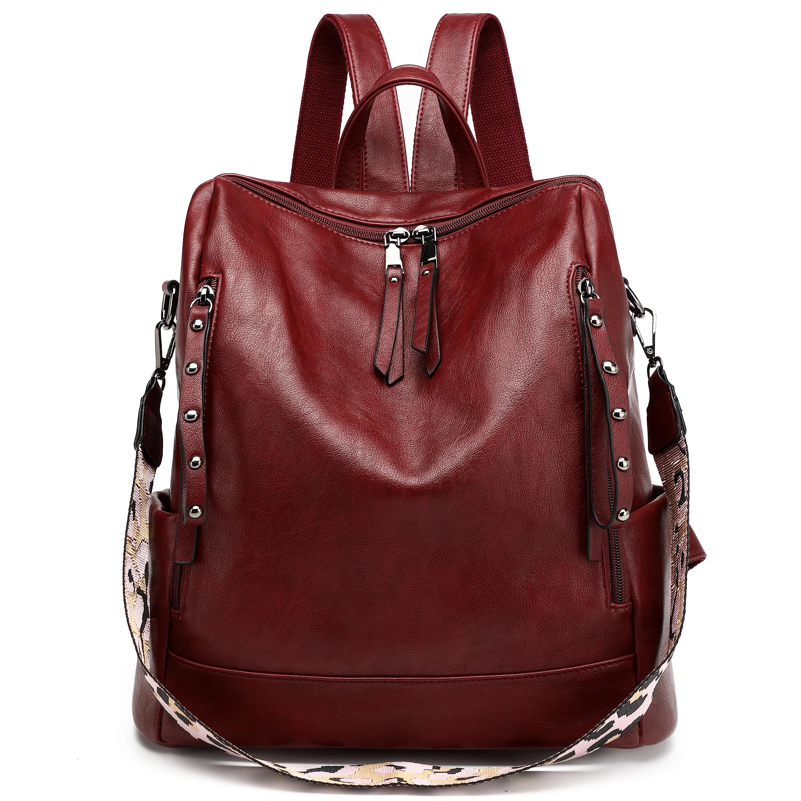 Stylish Leather Backpack Purse for Women - Fashionable Travel Backpack & Designer Shoulder Bag in Dark Red | Perfect for Work, Commute & Weekend Getaways