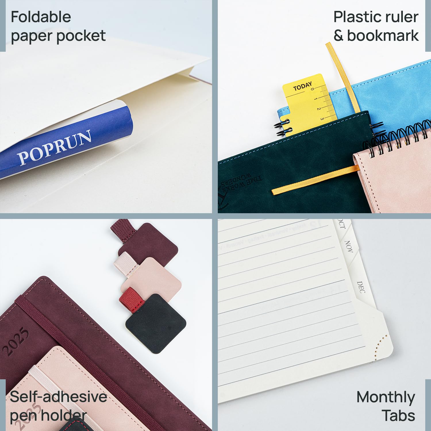 POPRUN 2025 Weekly Planner Notebook - Medium Size 8.5